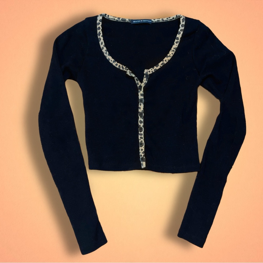 NEVER WORN BRANDY MELVILLE LONG SLEEVE BLACK CARDIGAN WITH LEOPARD/ CHEETAH TRIM